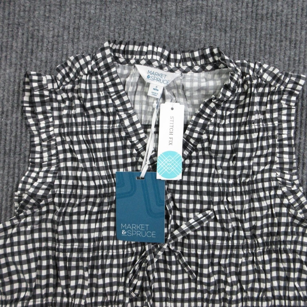 Market & Spruce Blouse Womens M Black Nina Tie Front Smocked V-Neck Spandex NWT - Picture 7 of 12